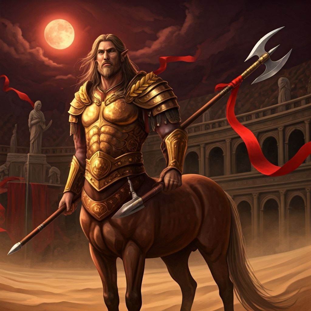 Centaur Warrior Prepares for Duel Under Blood Moon