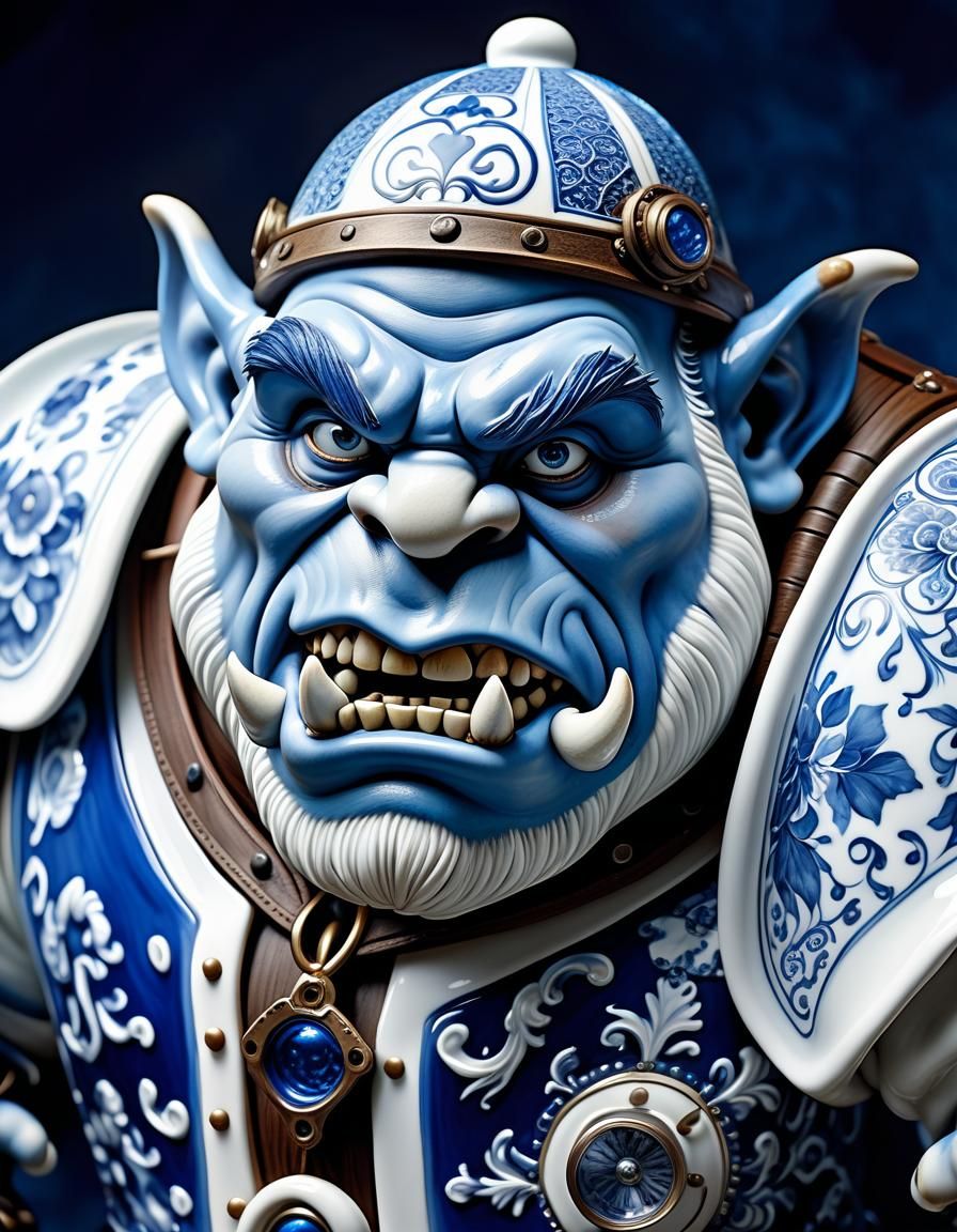 Blue and white porcelain ogre