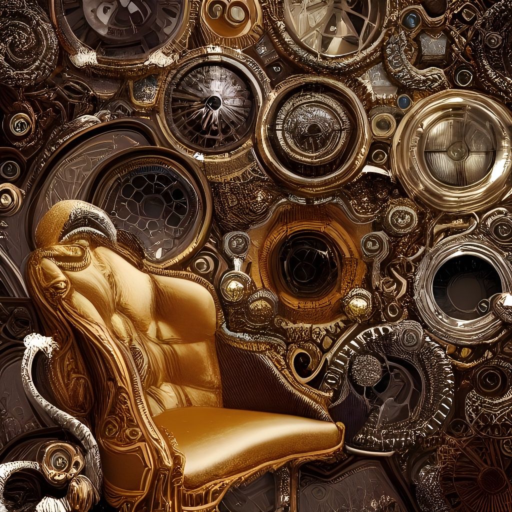 Aetherpunk Velvet Chair, Hyperdetailed Digital Art
