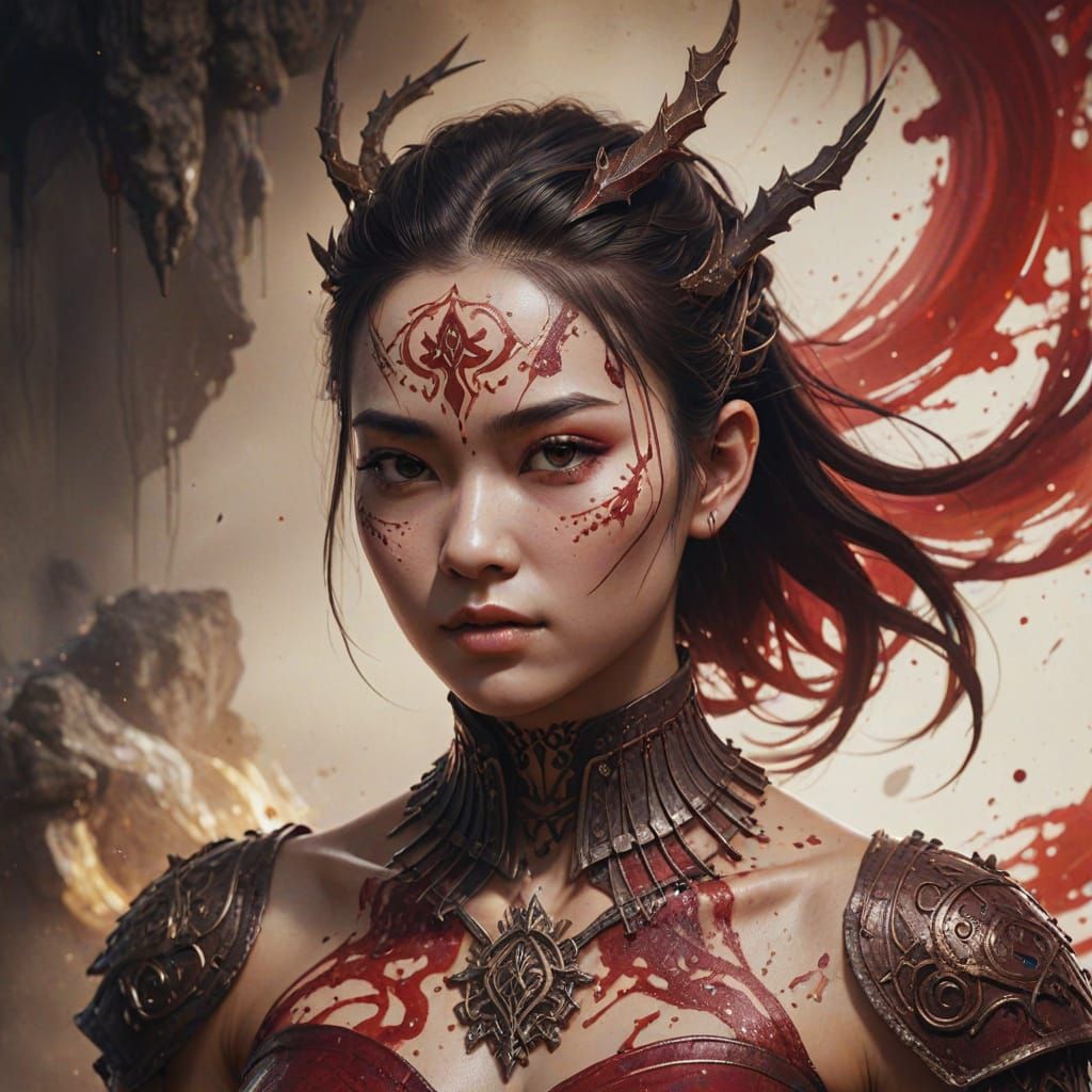 Intricate Pinhead in Crimson and Ebony Inks on Cream Parchme...