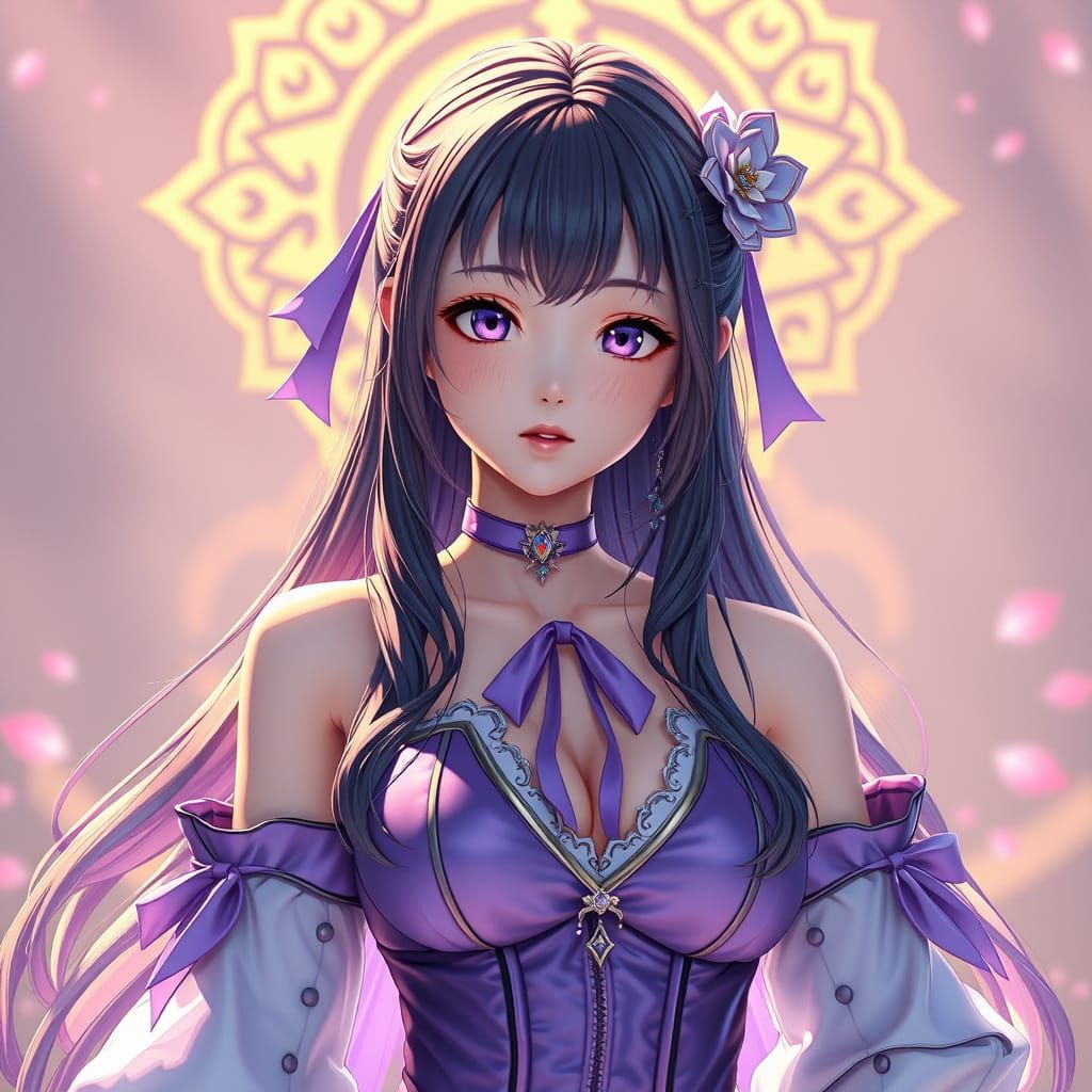 Cute Anime Girl in Vibrant Violet Dress