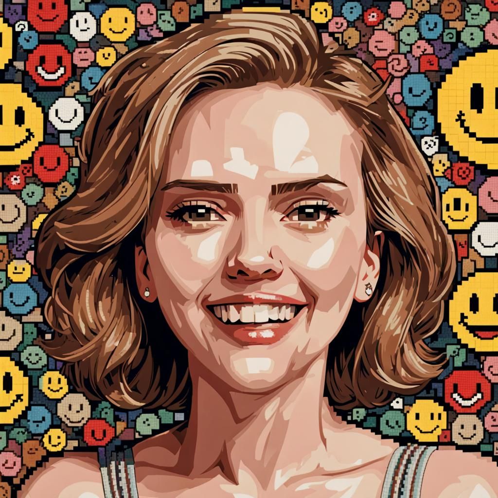 (Scarlett Johansson:1.7)|(SMILEY FACE:1.7)detailed background, all details are well drawn, intricately detailed, 8bit, p...