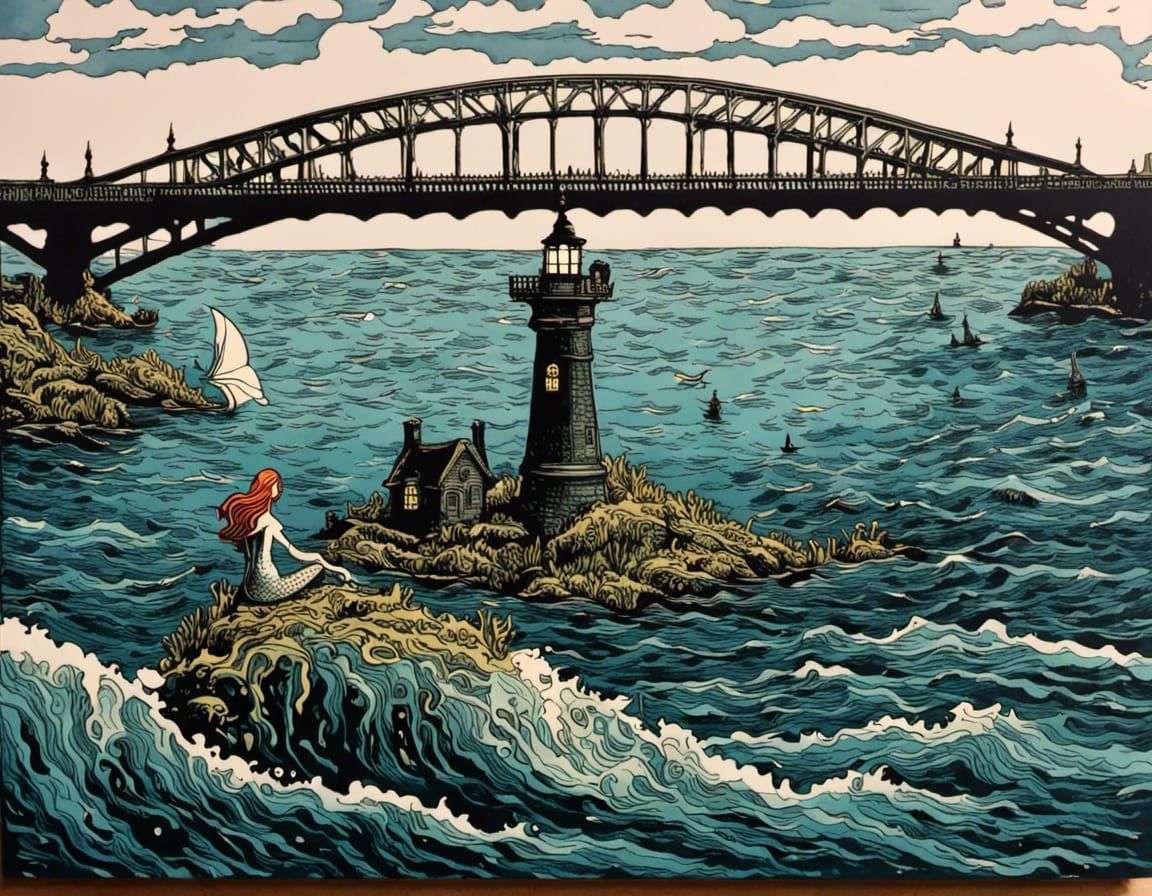 Felicia the Mermaid: Woodcut in Dark Whimsical Style