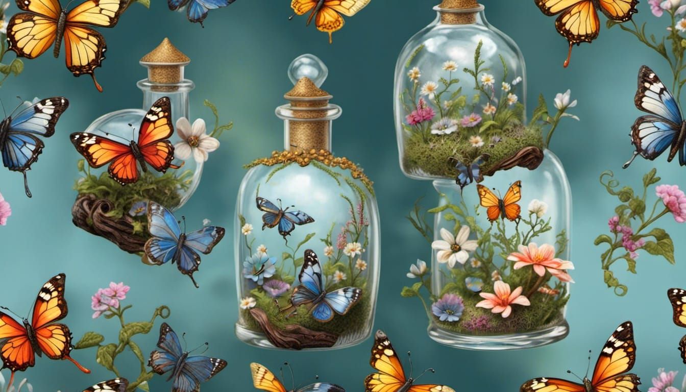 Miniature Butterfly World in Glass Bottle