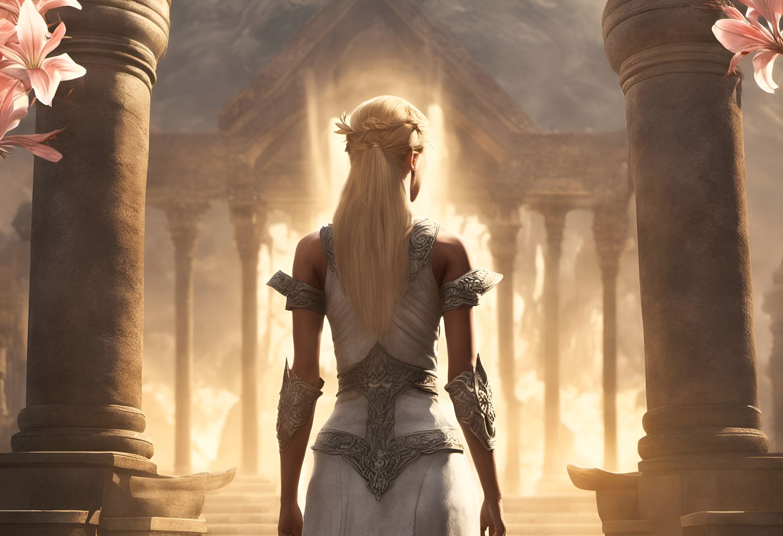 Skyrim's Young Blonde Goddess of Dibella with Lilies