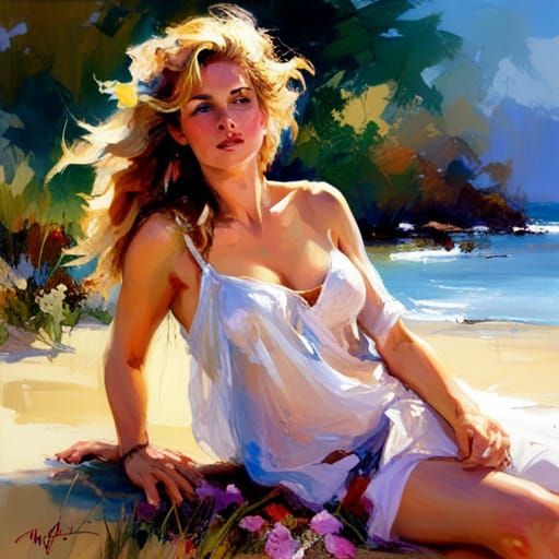 Elegant Blonde Woman Portrait in Detailed Matte Painting