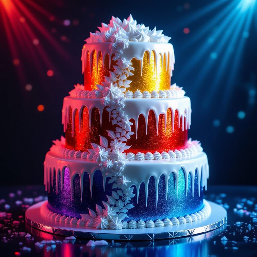 Dichroic Glaze Cake: Fiery and Icy Halves