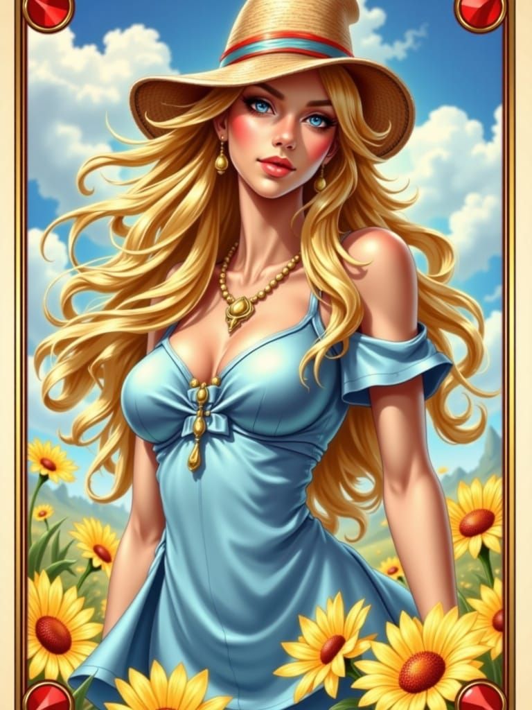 Surrealistic Portrait of a Blonde Woman on a Playing Card in...