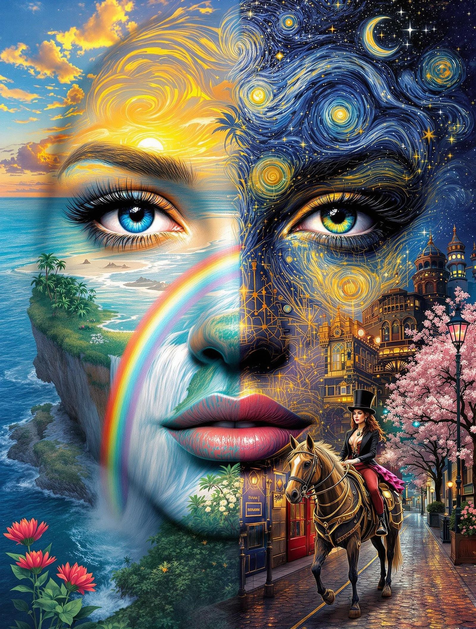 Abstract Face Portrait Collage with Four Diverse Scenes