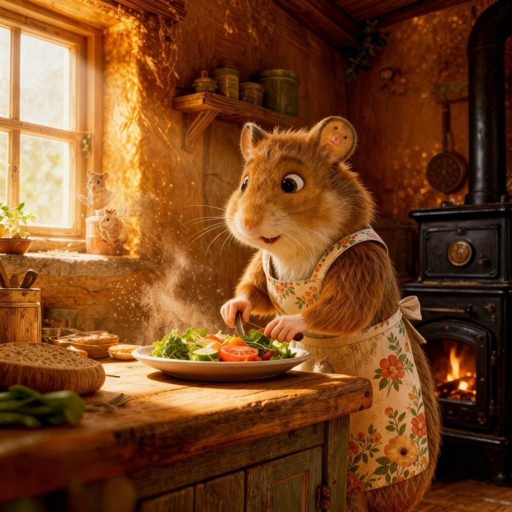 Cozy Hamster Kitchen Scene in 3D Illustration