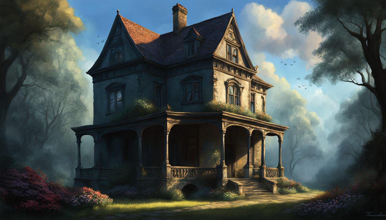 Stone Head with Flowers in Gothic Art Nouveau Style