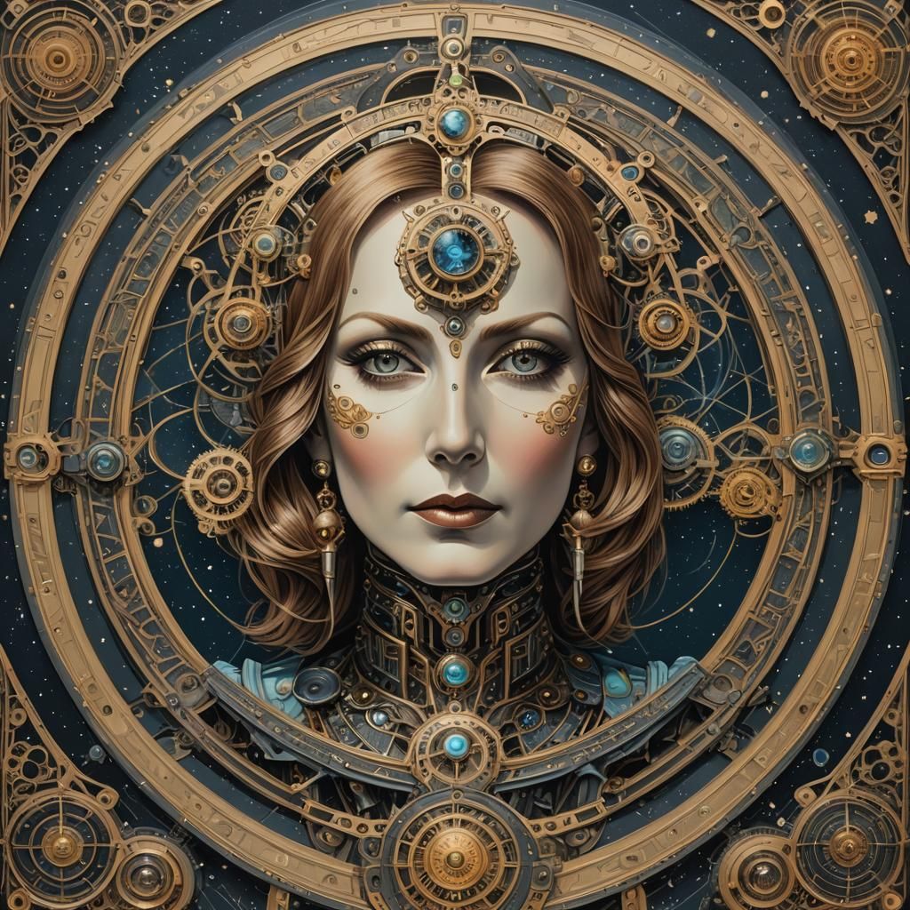 Clockwork Robot Portrait of Greta Garbo in Art Nouveau Style