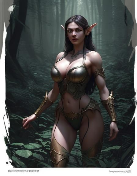 Muscular Elf in Magical Forest: Dark Fantasy Concept Art