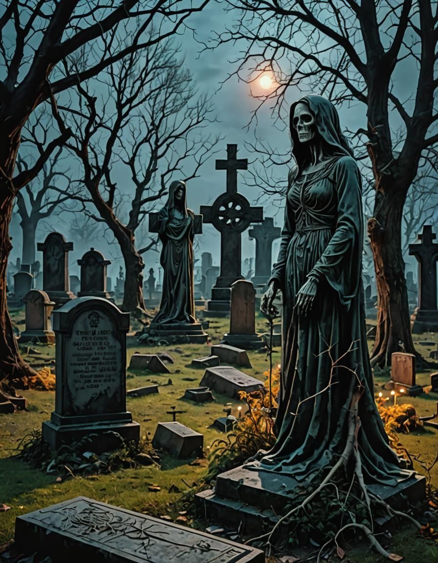Nightmarish Revenant Woman in Graveyard Optical Illusion