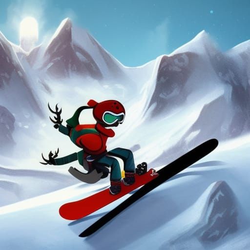 Cartoon Skeleton Snowboarding Sticker Art