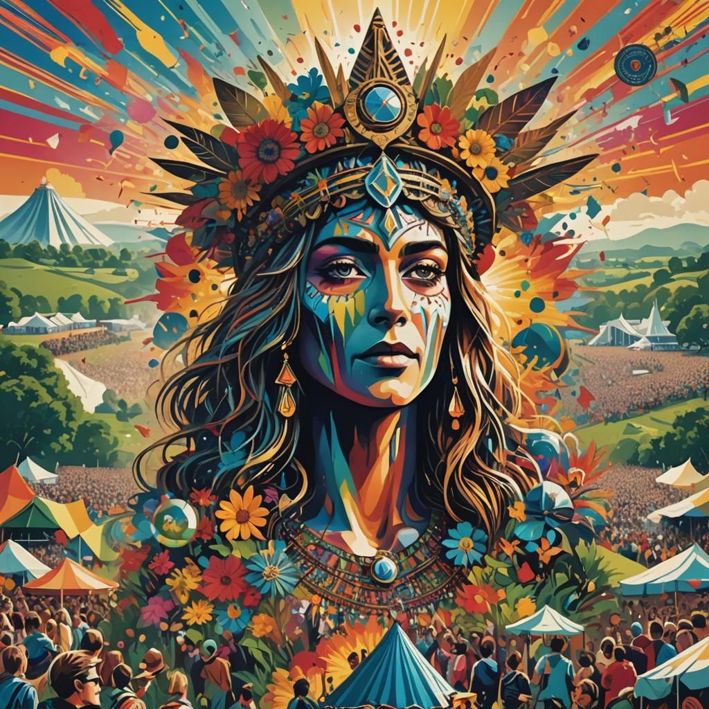 Glastonbury Festival: Vintage Travel Poster in Splash Art