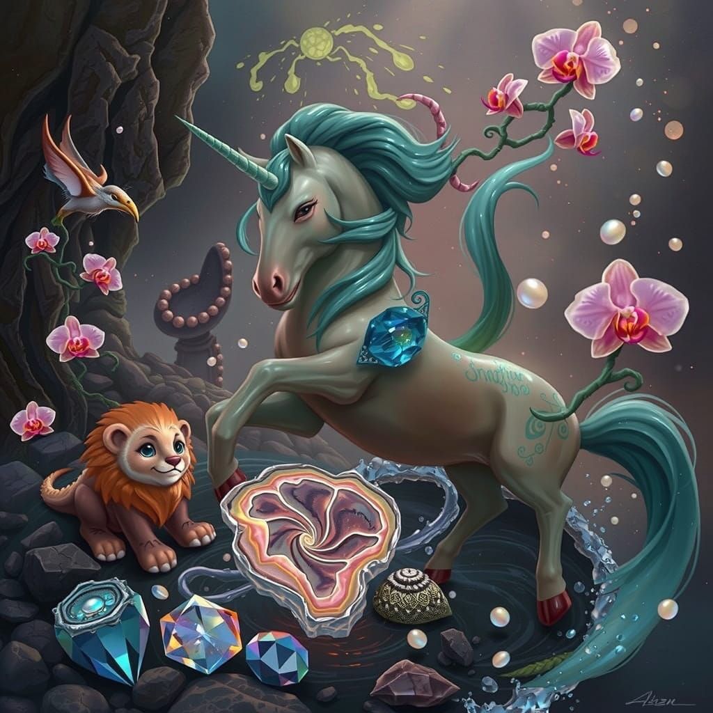 Centaur Amidst Water Elementals and Crystalline Wonders