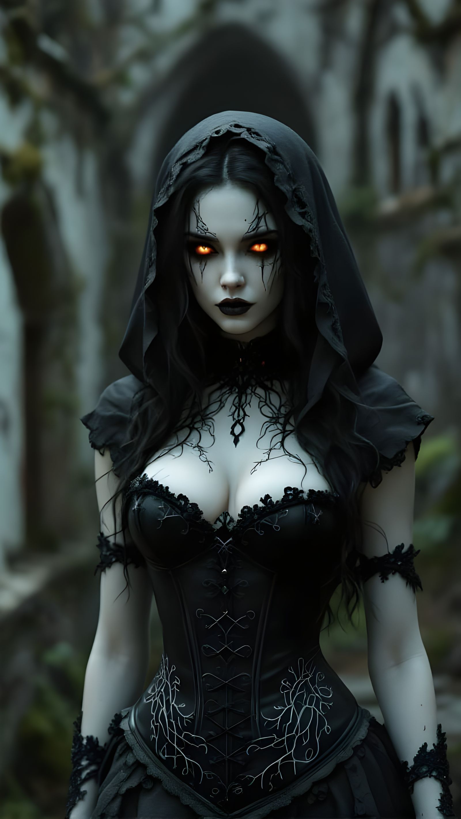 Haunting Figure in Decayed Castle