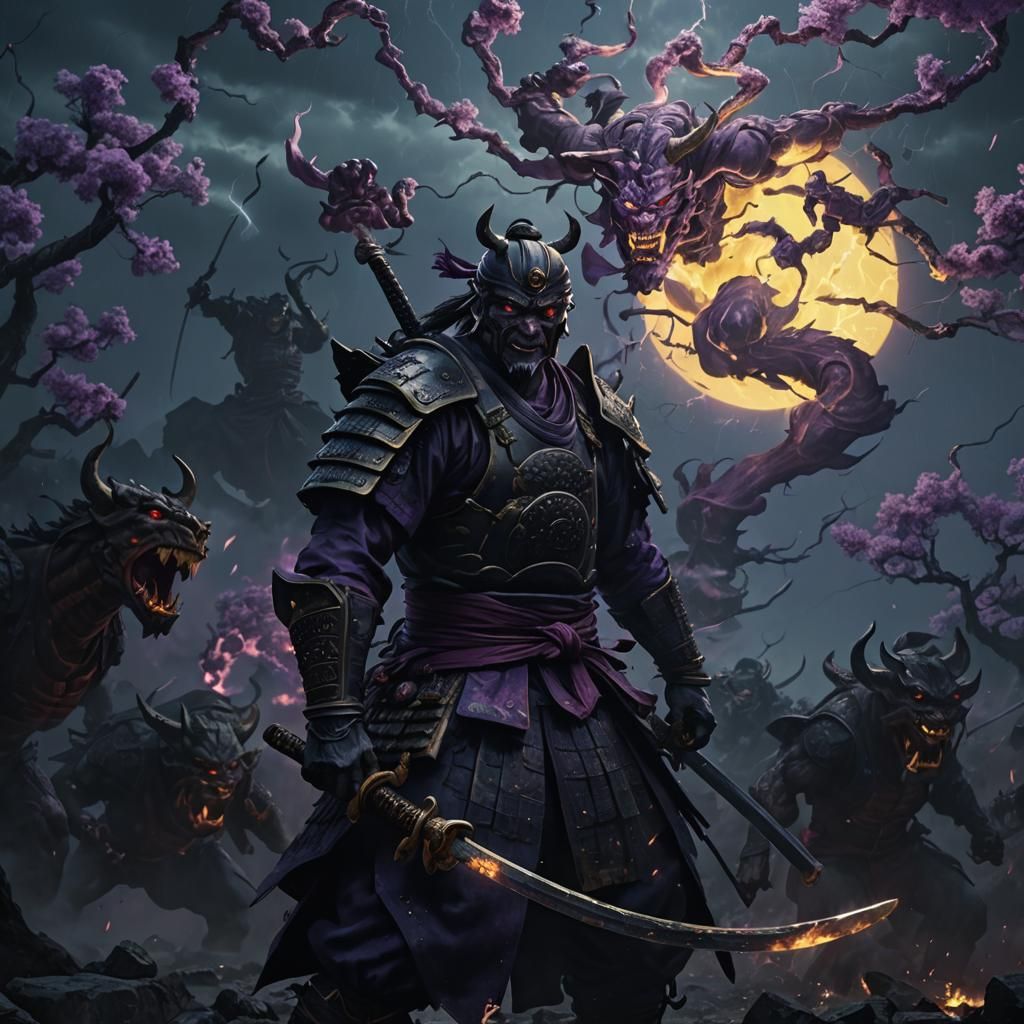 Samurai's Last Stand Against Oni in Dark Fantasy Art