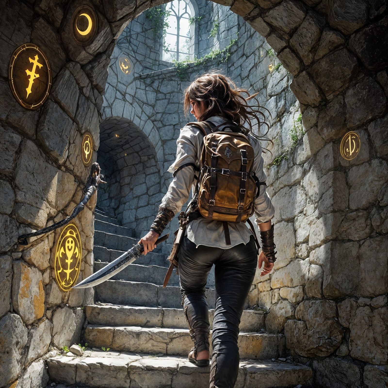 Surreal Fantasy Rogue Ascends Spiral Staircase in Enchanted ...