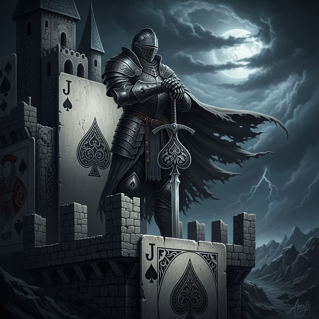 Gothic Knight Jack of Spades on Card Castle Battlement