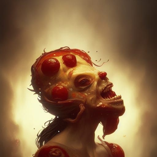 Pizza Face Dark Fantasy Concept Art in 8K