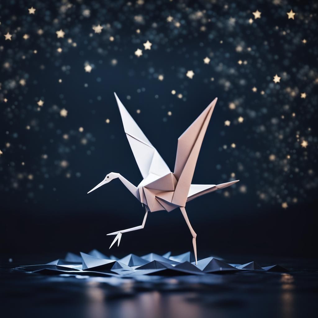 Origami Crane on Starry Night