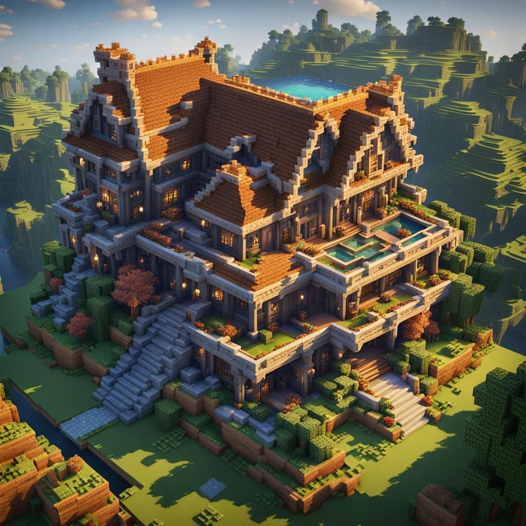 Minecraft's Richest House: Detailed Fantasy Concept Art