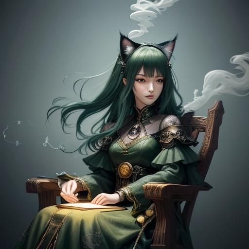 Dark Fantasy Anime Woman on Throne Smoking