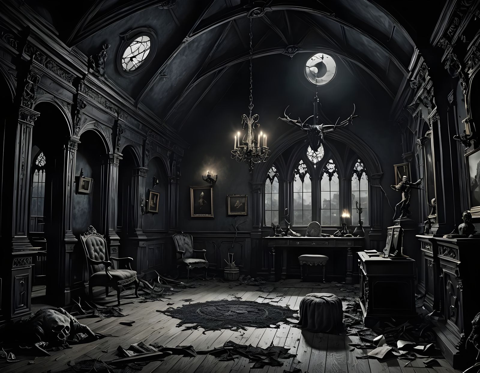 Surreal Creature in Dark Fantasy Attic