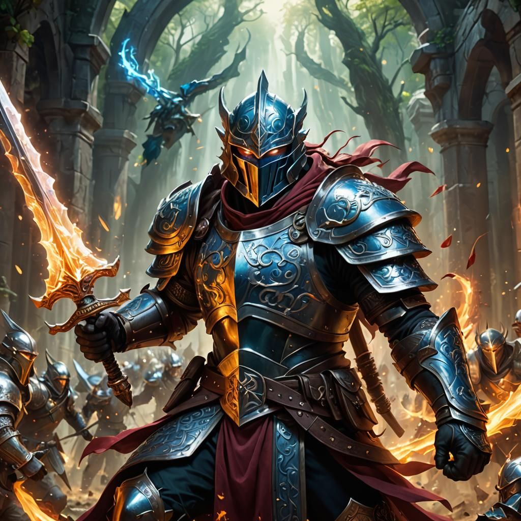 Heroic Elemental Guard Charging into Battle