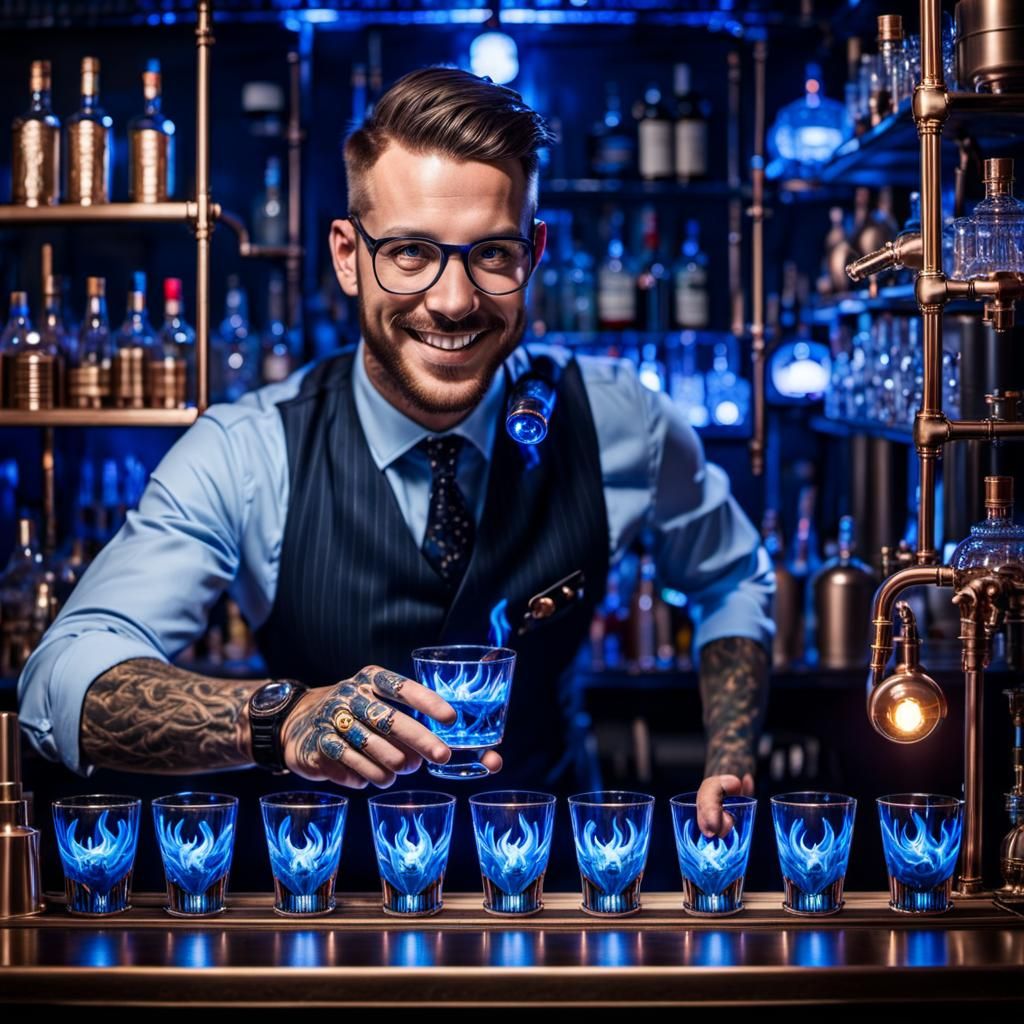 Smiling tattoed bartender