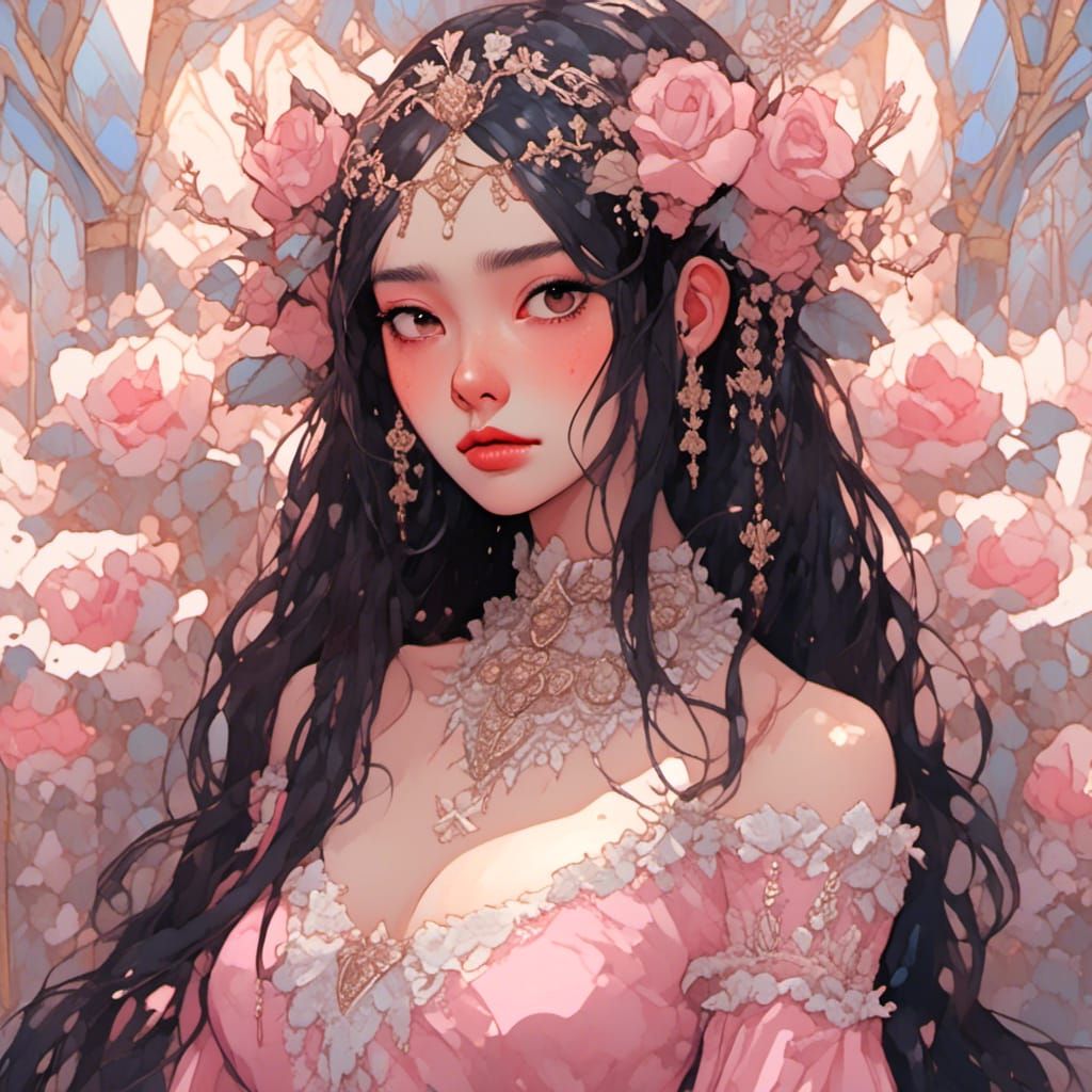 Mexican Woman in Pink Dress, Tim Burton Style