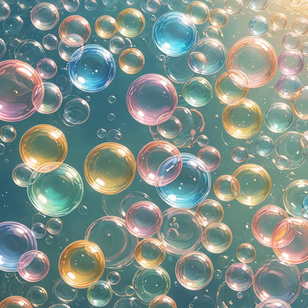 Vibrant Anime Art: Colorful Bubbles on Clear Water