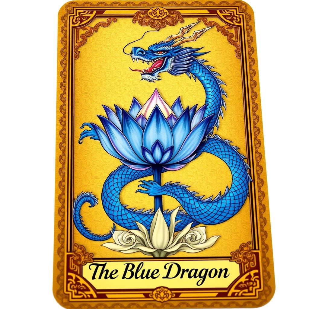 Lavish Gold Border Tarot Card with Majestic Blue Dragon and ...