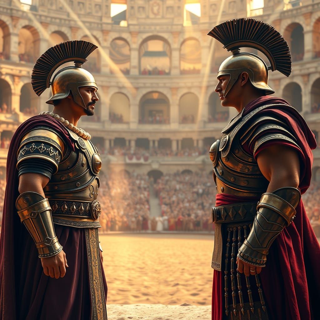 Imperial Rivals Clash in the Colosseum's Golden Glow