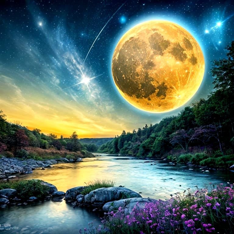 Moonlit Sky with Twinkling Stars Above Brook