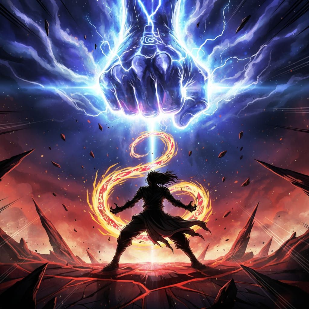 Warrior Faces Heavenly Fist in Anime Style