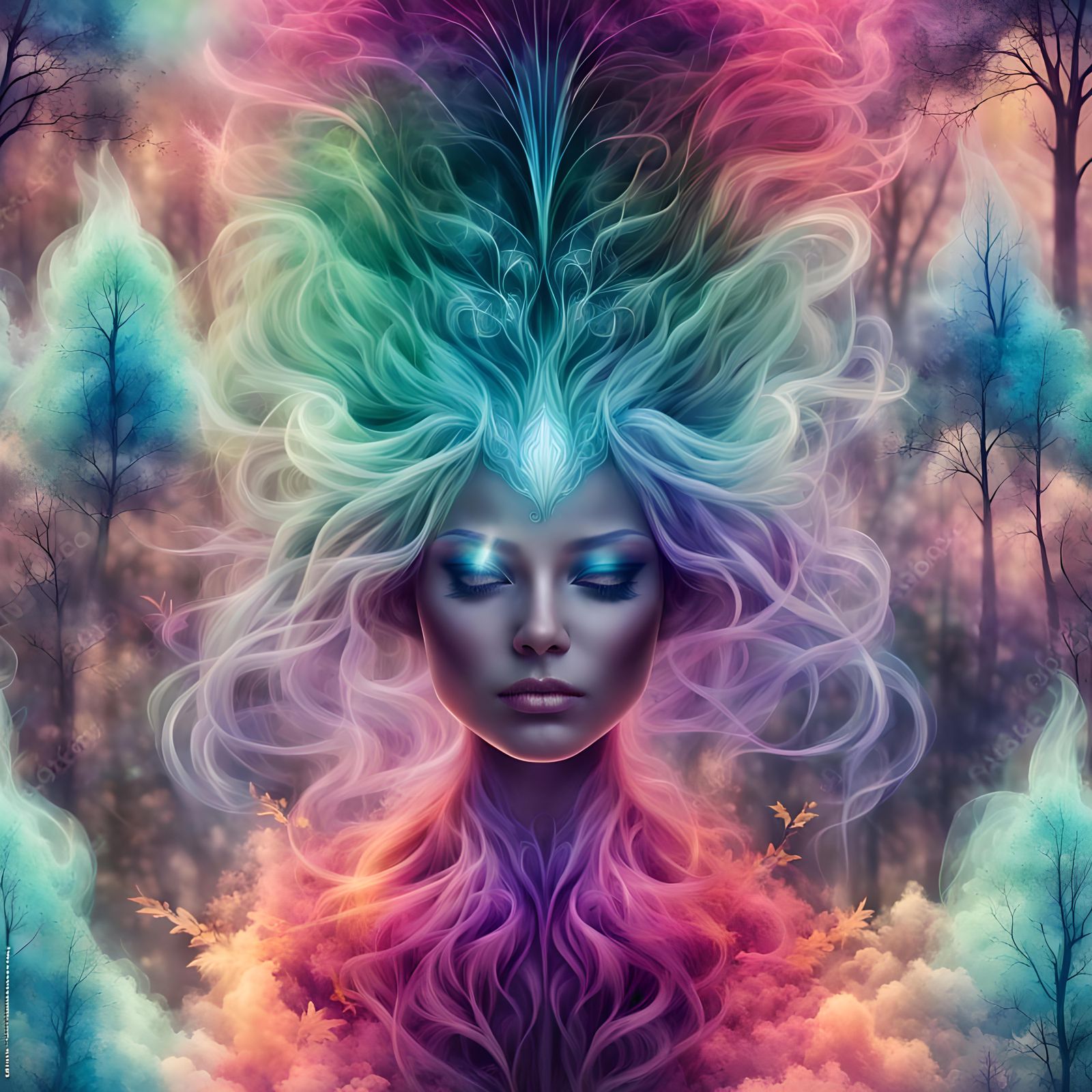 Beautiful fairy with smoke for hair
