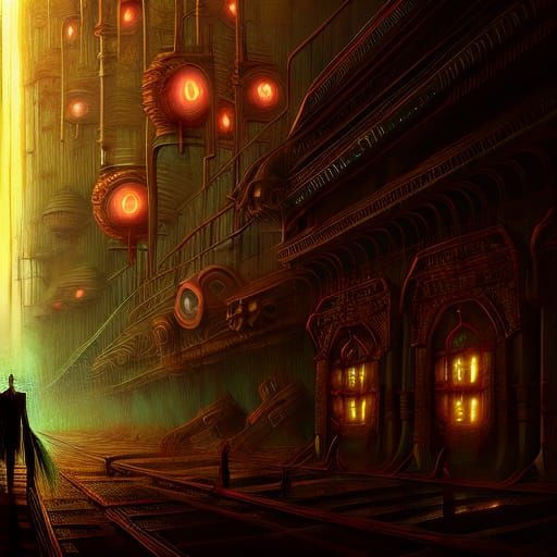 Surreal Cyberpunk Cityscape with Alien Flora