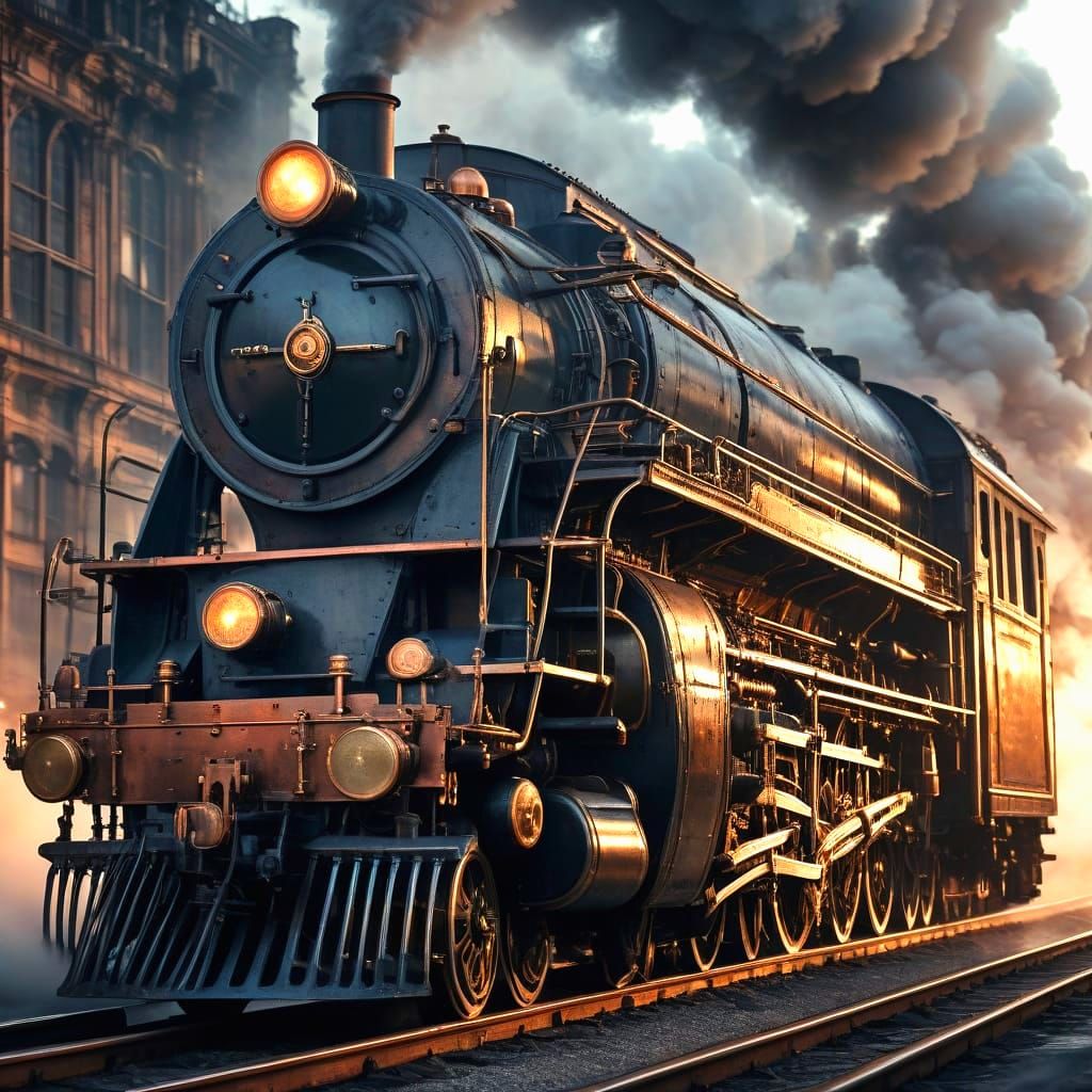 Steampunk Locomotive Zooms Through Urban Cityscape