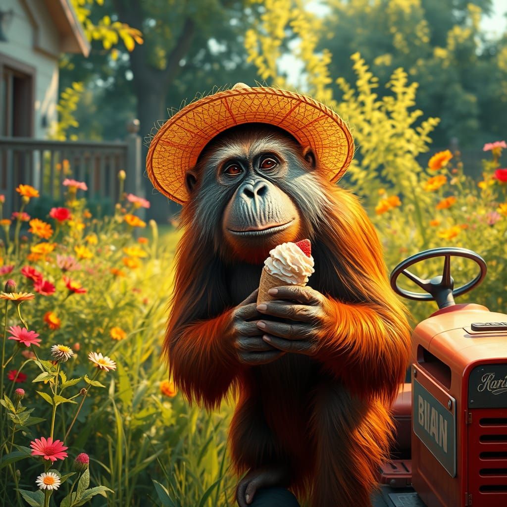 A vibrant 1950s style oil painting depicting a charming oran...