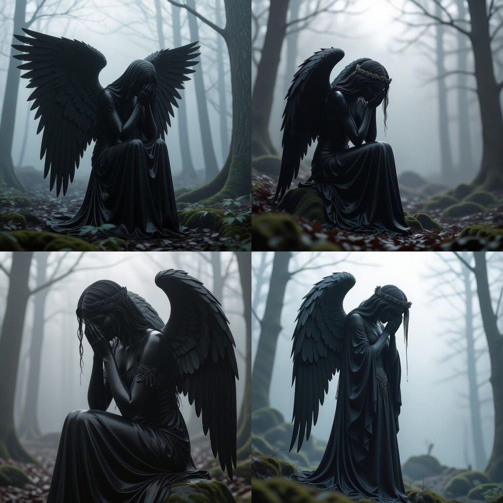 Weeping Angel Statue in Gothic Black and White