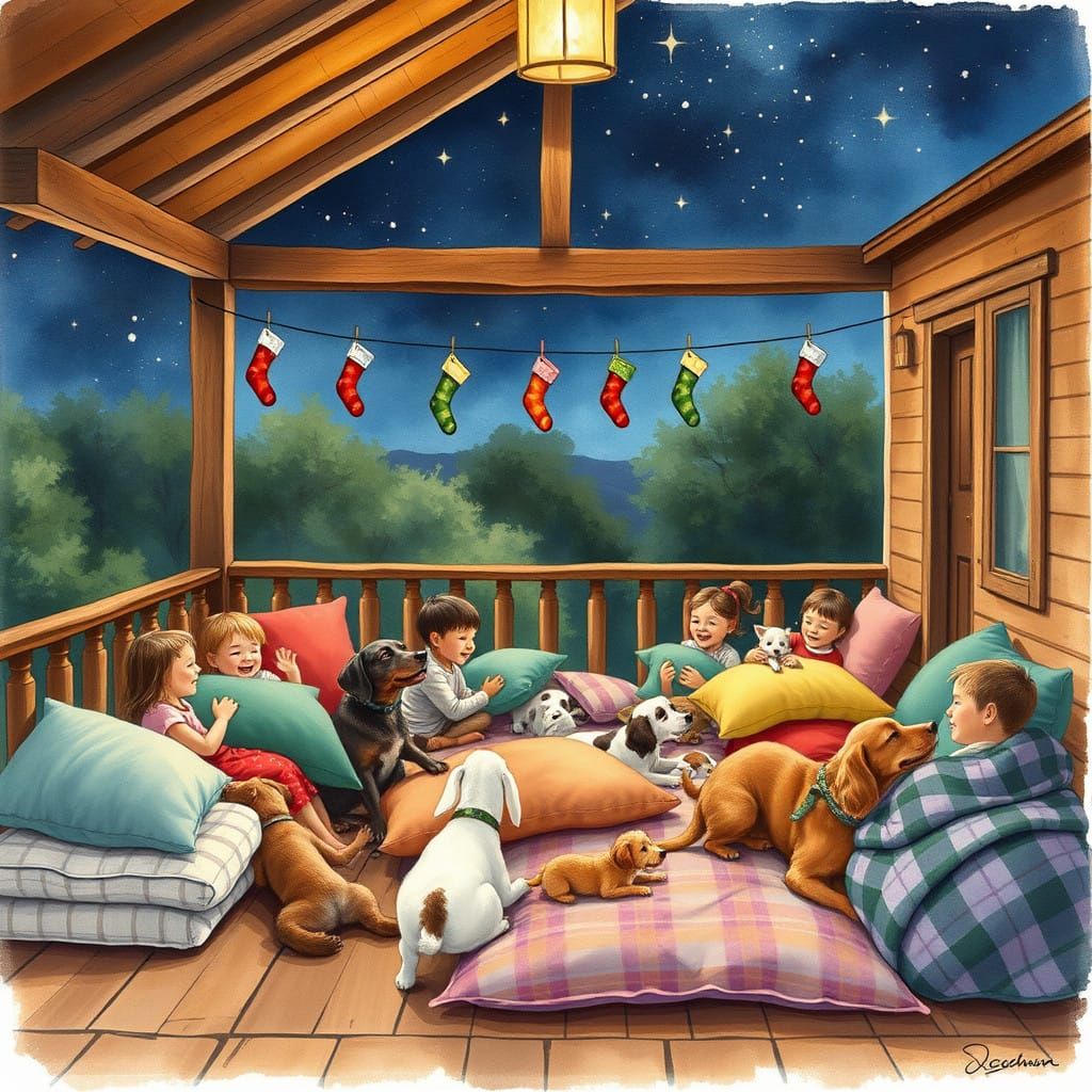 Whimsical Christmas Gathering in Soft Watercolor Style