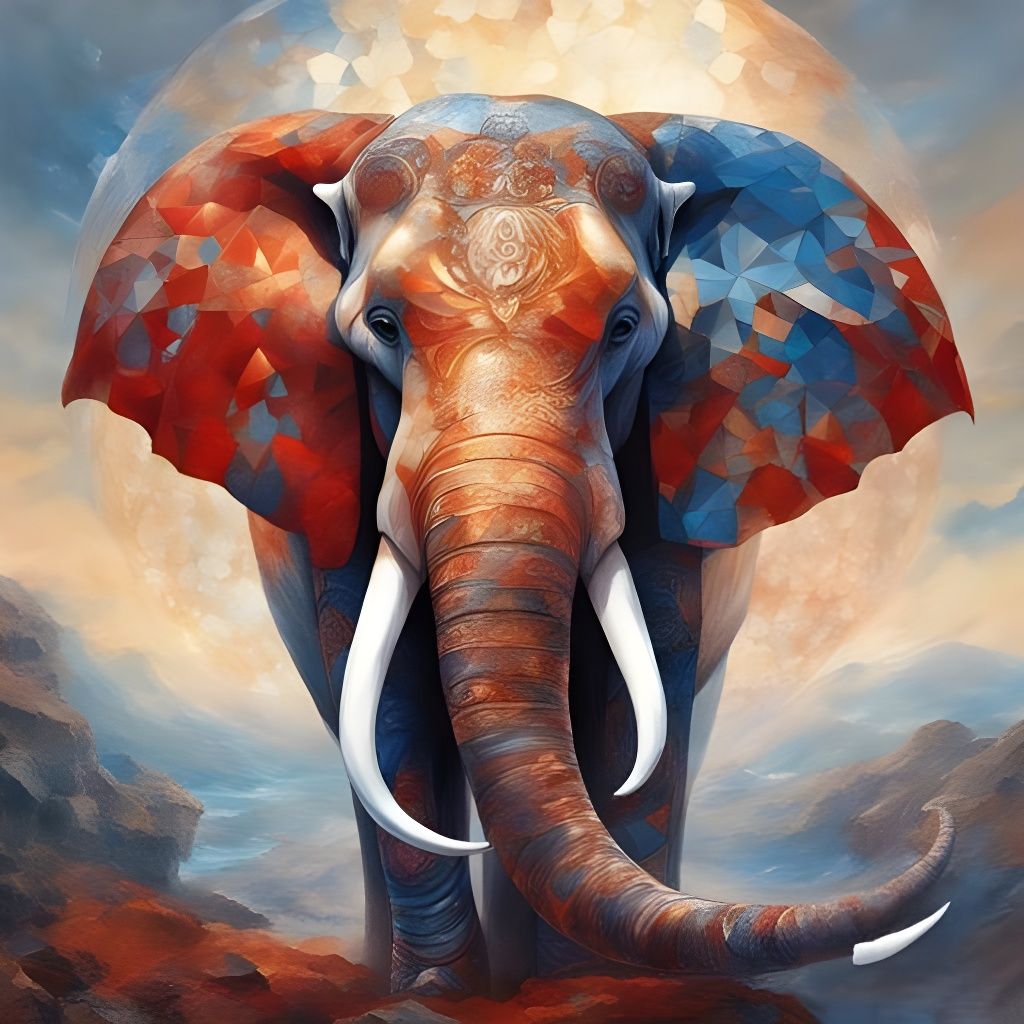 Mosaic Porcelain Elephant in Splash Art Style