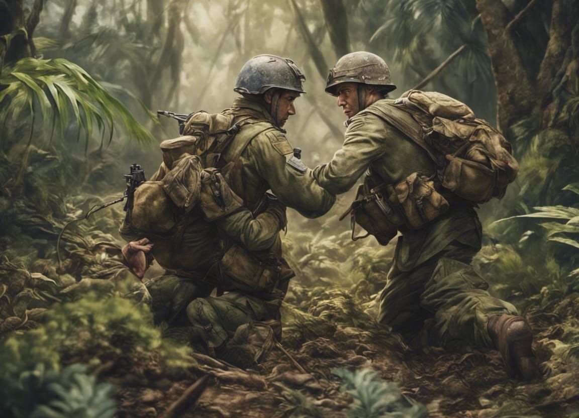 Soldiers Helping Each Other on Battlefield