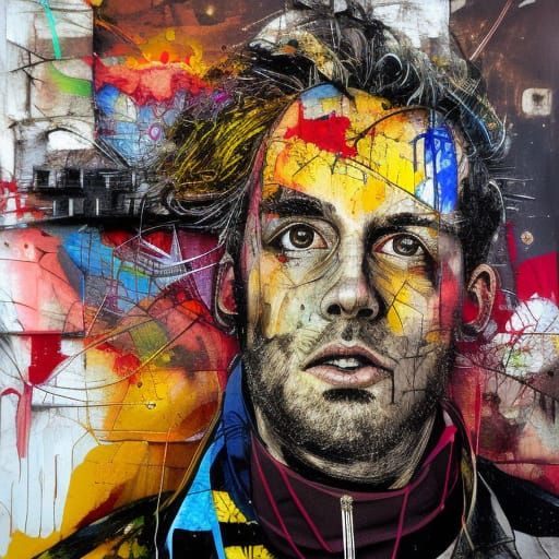 Vicar Portrait in Mixed Media Street Art Style