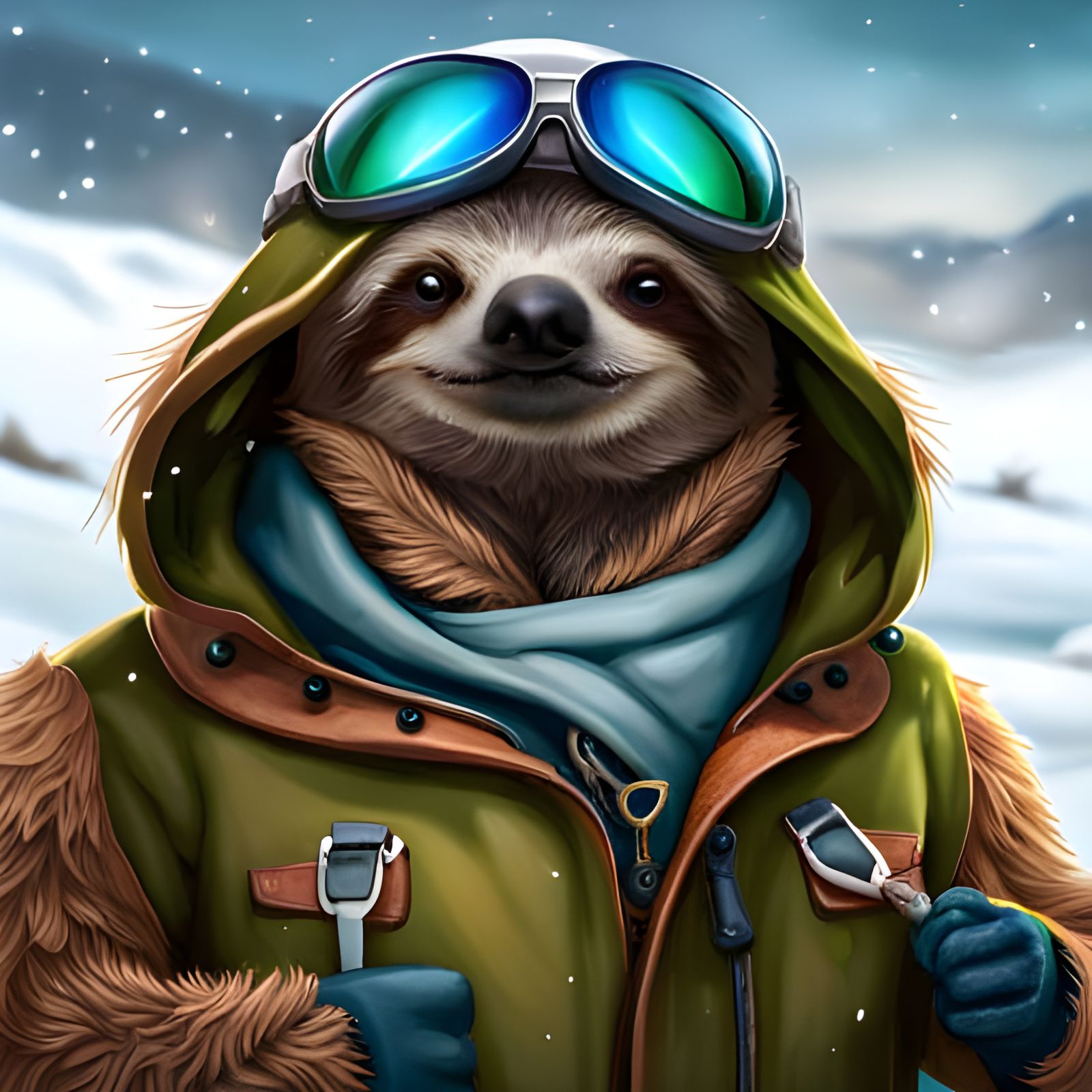 Sloth Adventurer on a Winter's Day