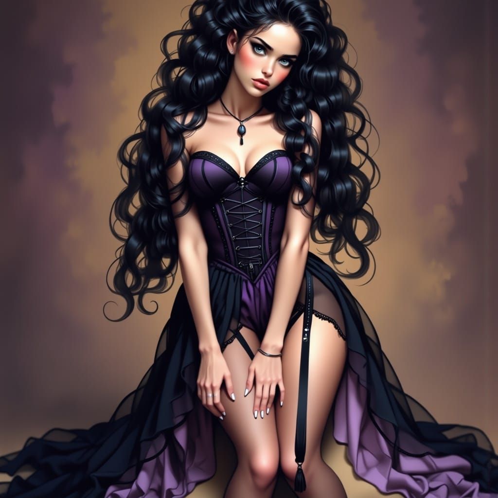 <lora:Wild Beauty:1.0> gorgeous curly spiral ringlet black h...