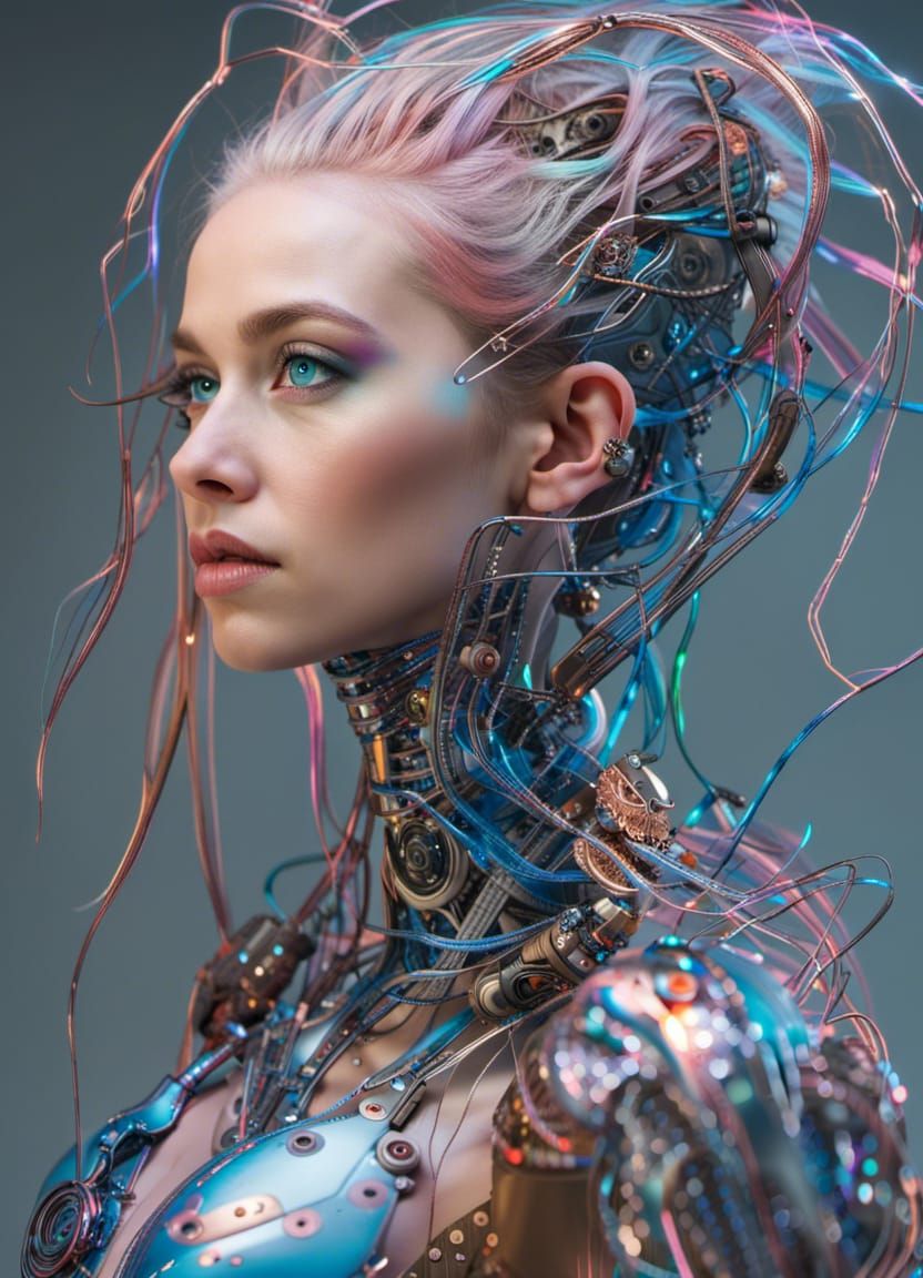 AI Mech Cyborg Supermodel in Futuristic Sci-Fi Style